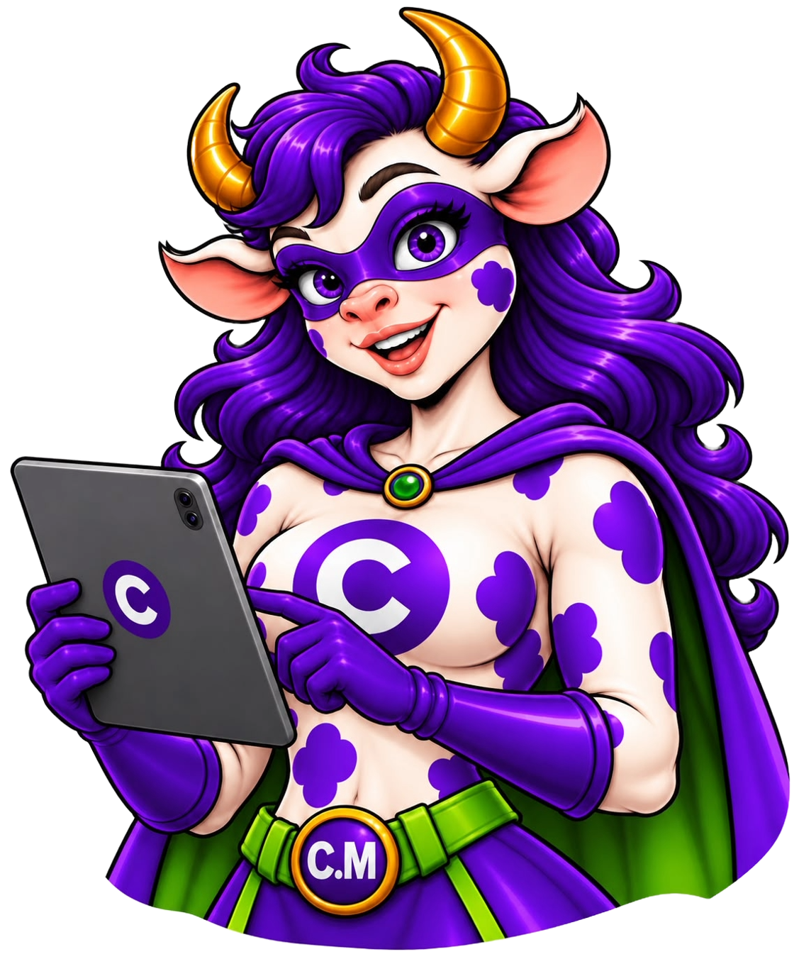Mascote COW.MARKET — pose tablet